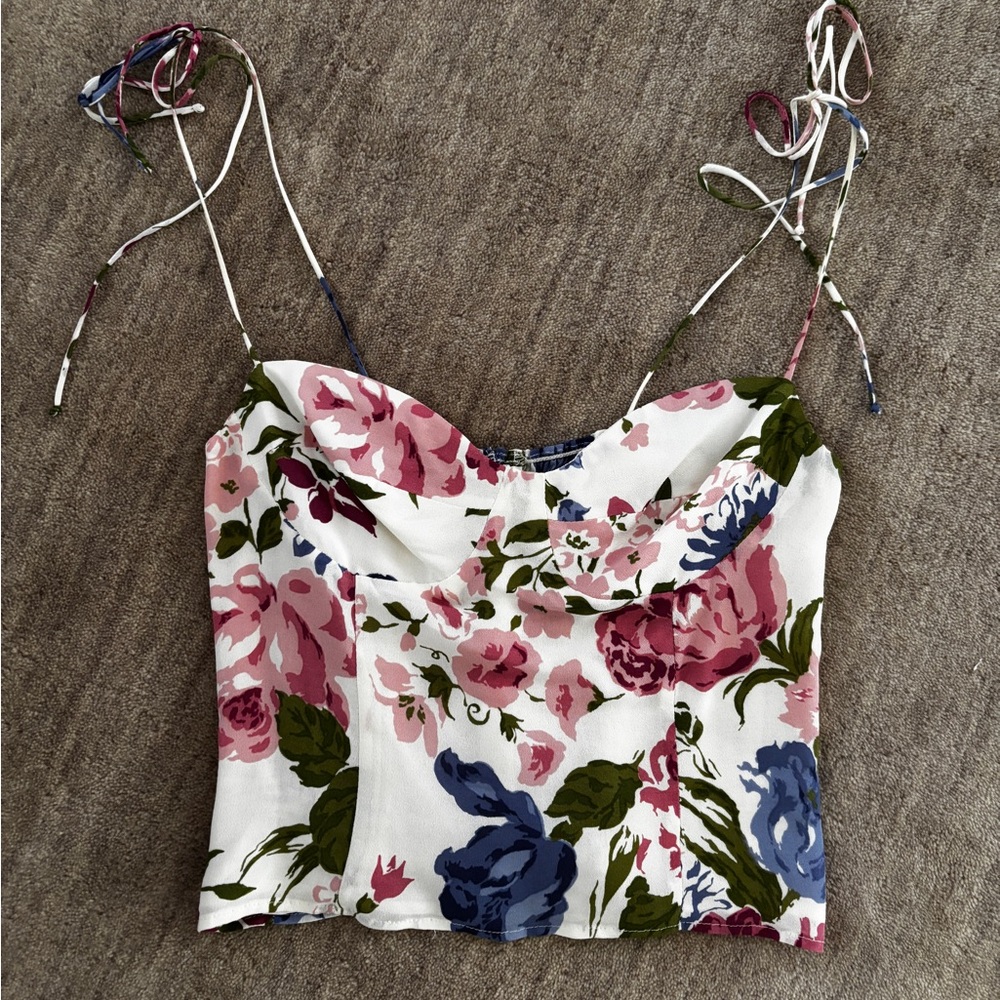 Reformation Floral Cowl Neck Camisole in White, Pink, Blue & Green